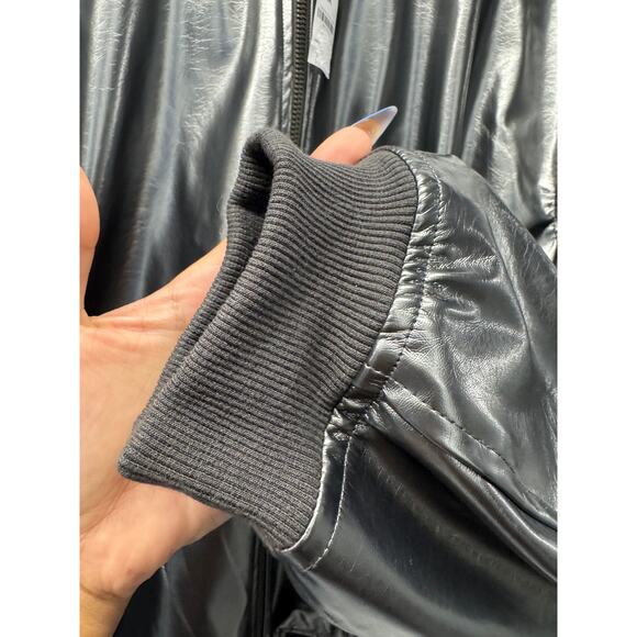 Bar III Plus 3X Silver Foil Faux Leather Bomber Jacket Metallic Moto Biker Disco - Picture 11 of 13